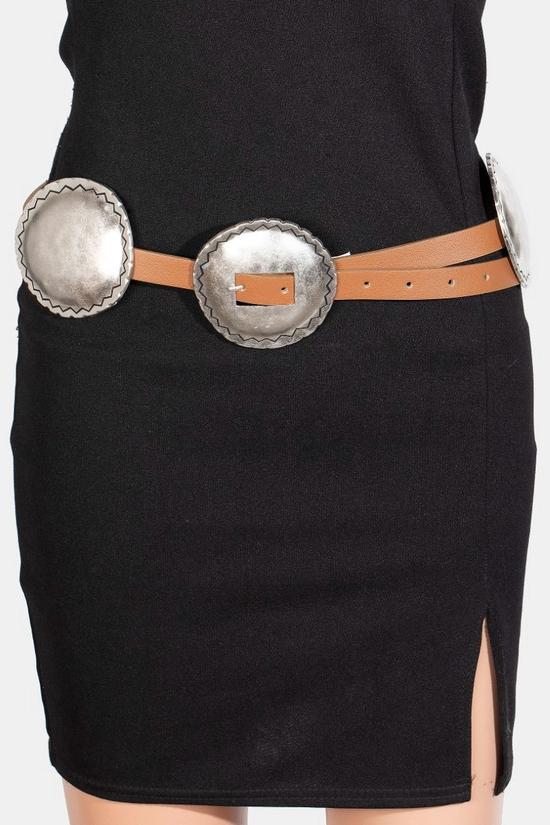 Large Western Concho Discs Vegan Leather Belt