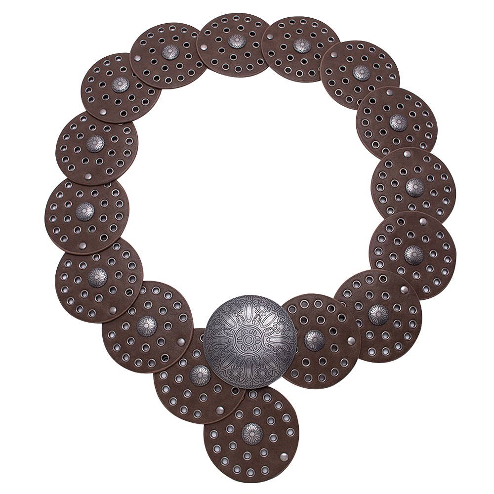 Y2K METAL WESTERN CONCHO EMBOSSED CIRCLE BELT, LVBT 100