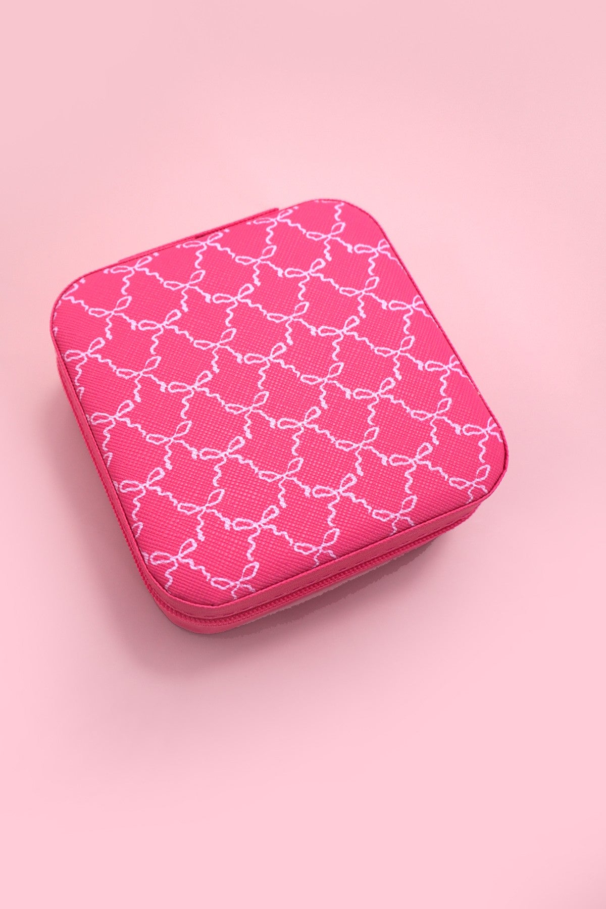 Designed Jewelry Organizer Travel Box Case- Bow Fuchisa