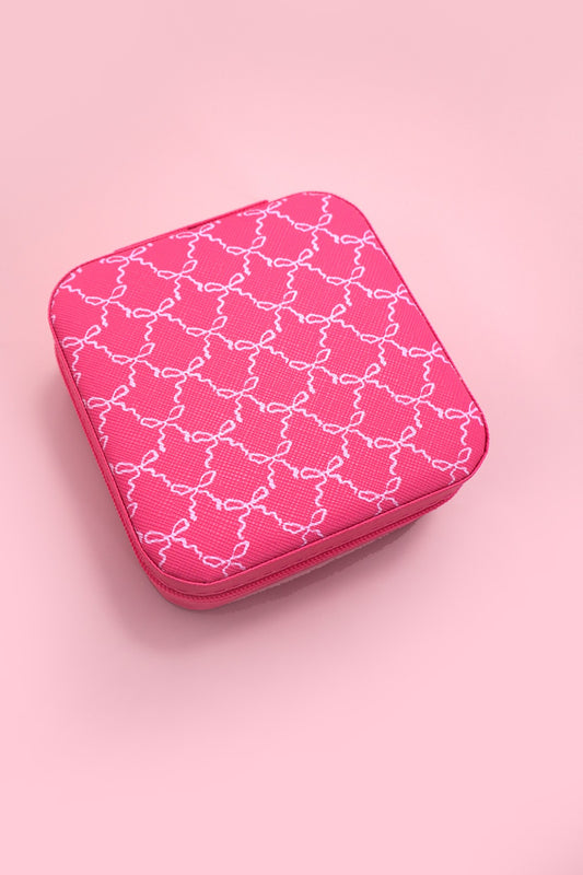 Designed Jewelry Organizer Travel Box Case- Bow Fuchisa