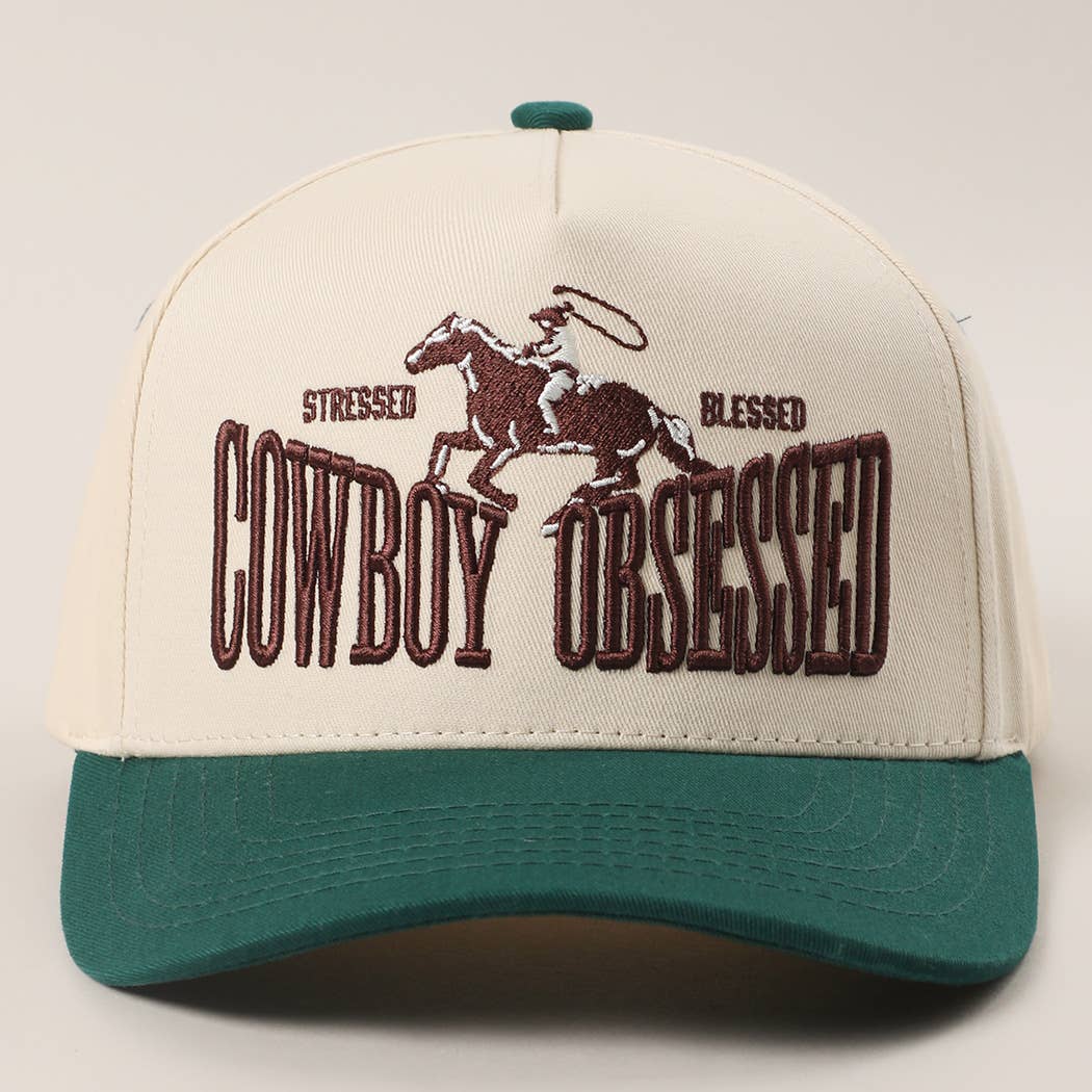 Cowboy Obsessed Letter Horse Embroidery Two-Tone Trucker Hat