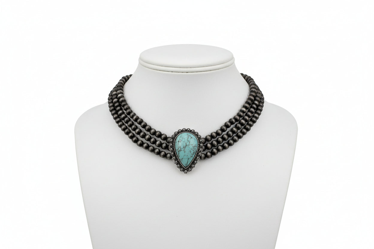 Bohemian Western Teardrop Turquoise Choker Necklace