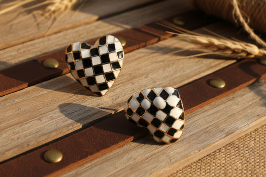 Checker Heart Stud Earrings