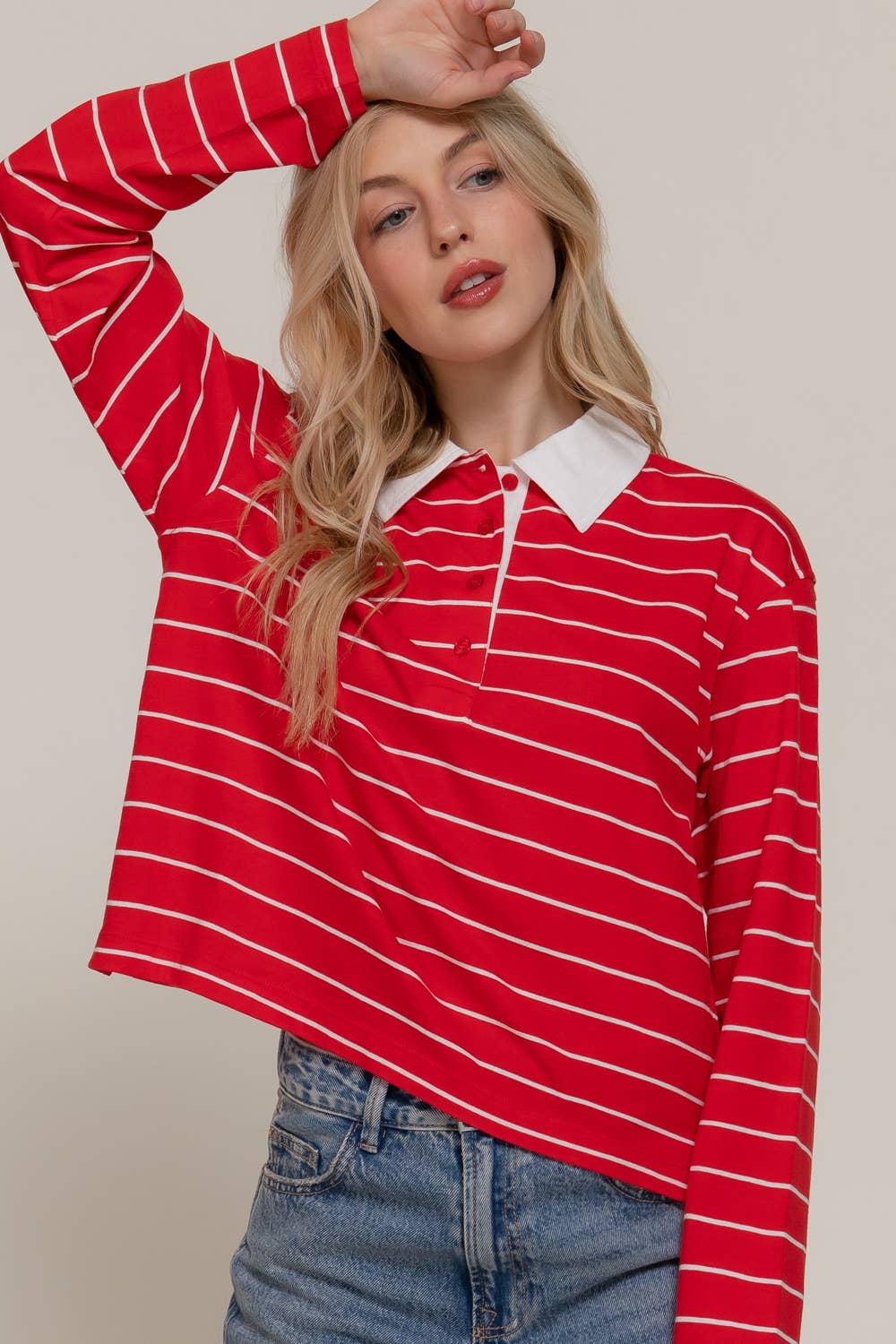 Long Sleeve Y/D Stripe Cotton Polo Shirt