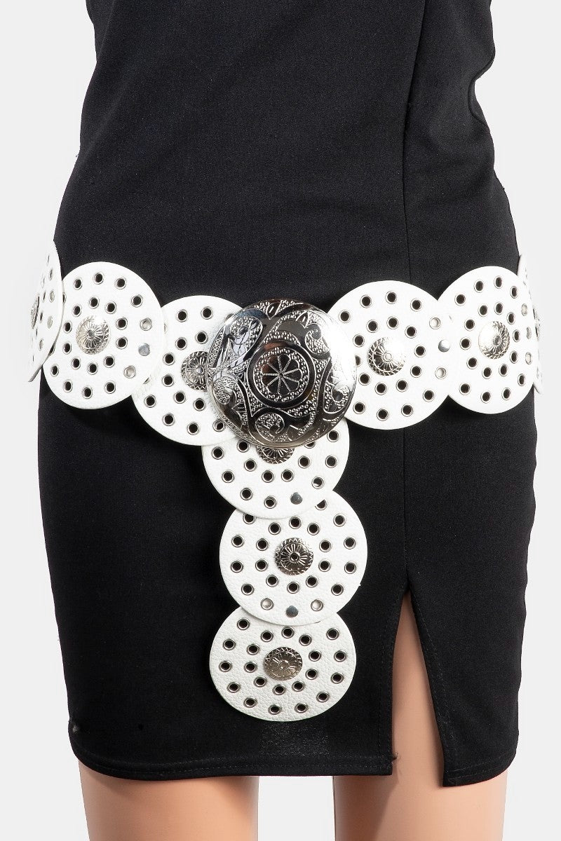 Vegan Leather Grommet Disc Chain Belt