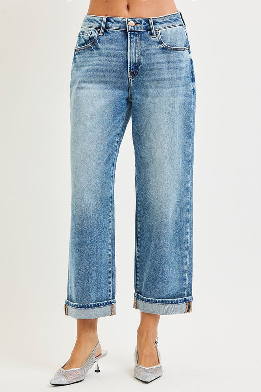 Mid Rise Ankle Boyfriendturn Up Cuffed Jeans