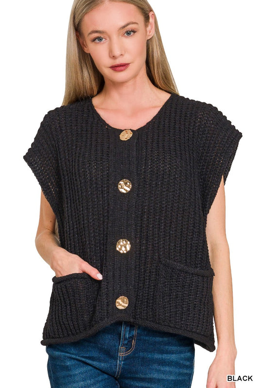 4 Button Sweater Vest- Black