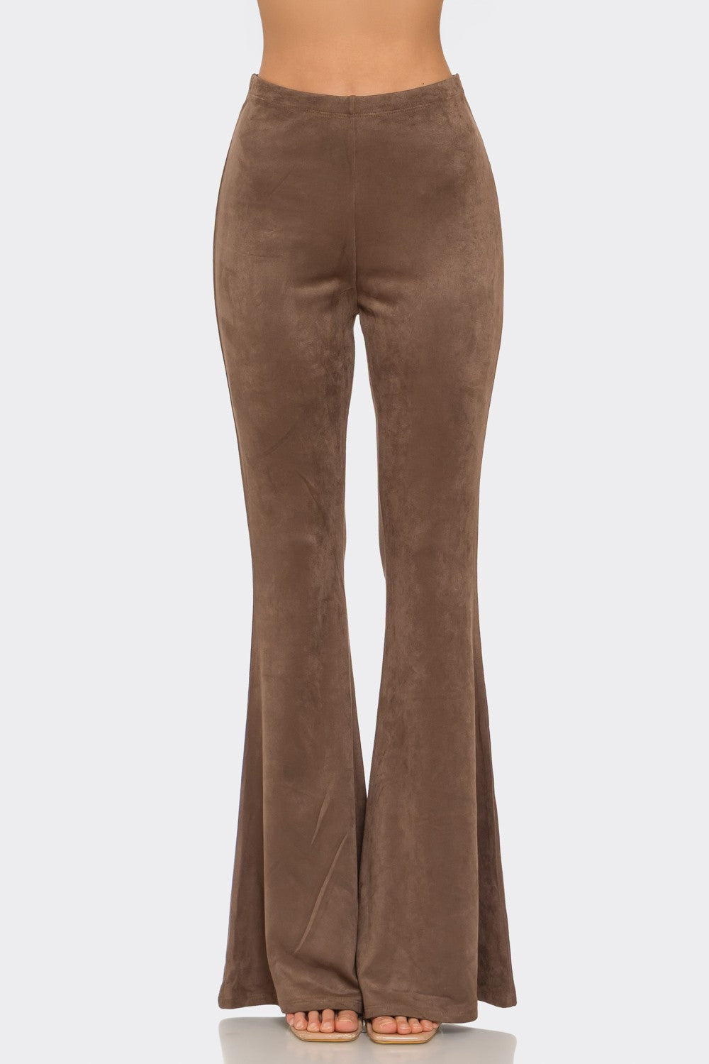 Suede Flared Long Pants With Waist Band Detail