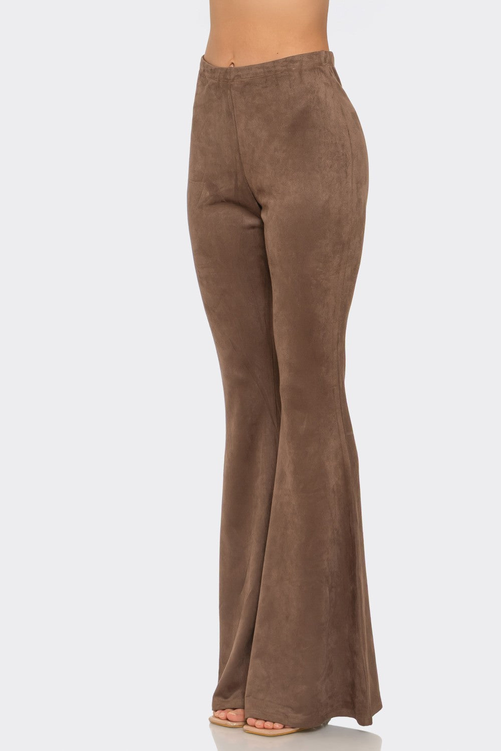Suede Flared Long Pants With Waist Band Detail