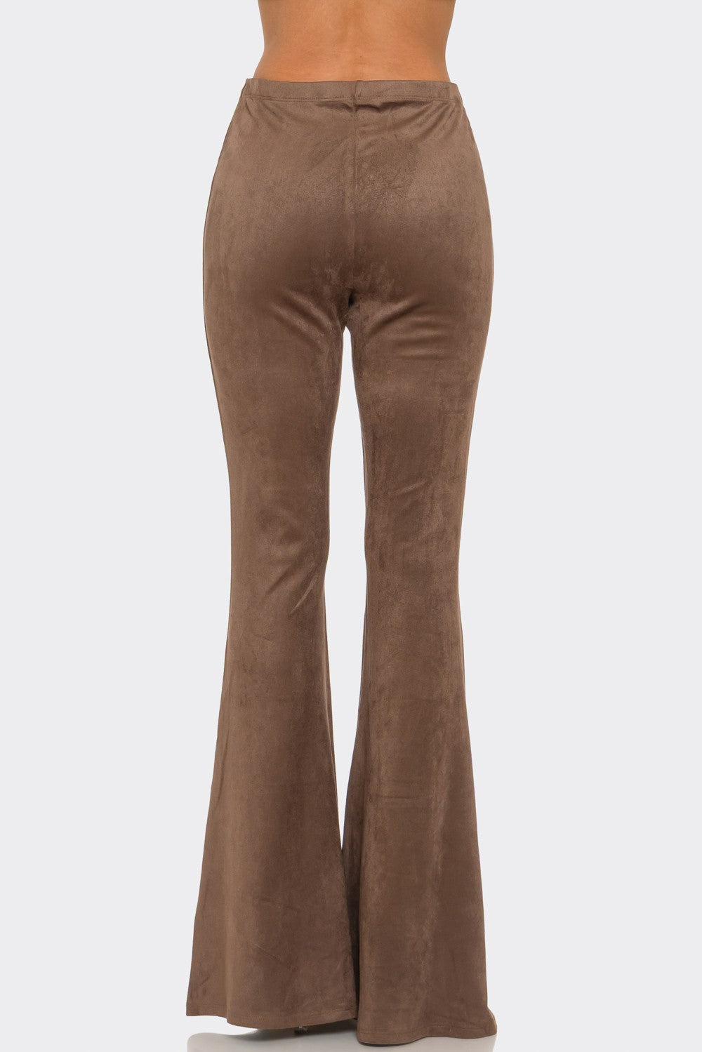 Suede Flared Long Pants With Waist Band Detail