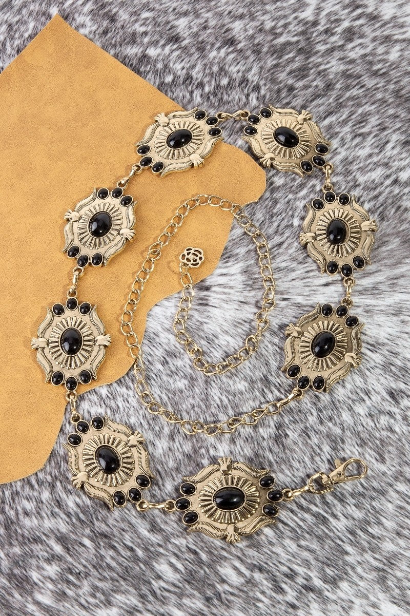 Intricate Stone Studs Concho Western Chain Belt