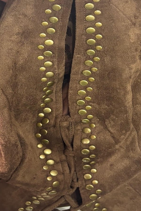 Tie Front Gold Studs Suede Top
