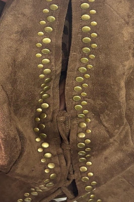 Tie Front Gold Studs Suede Top