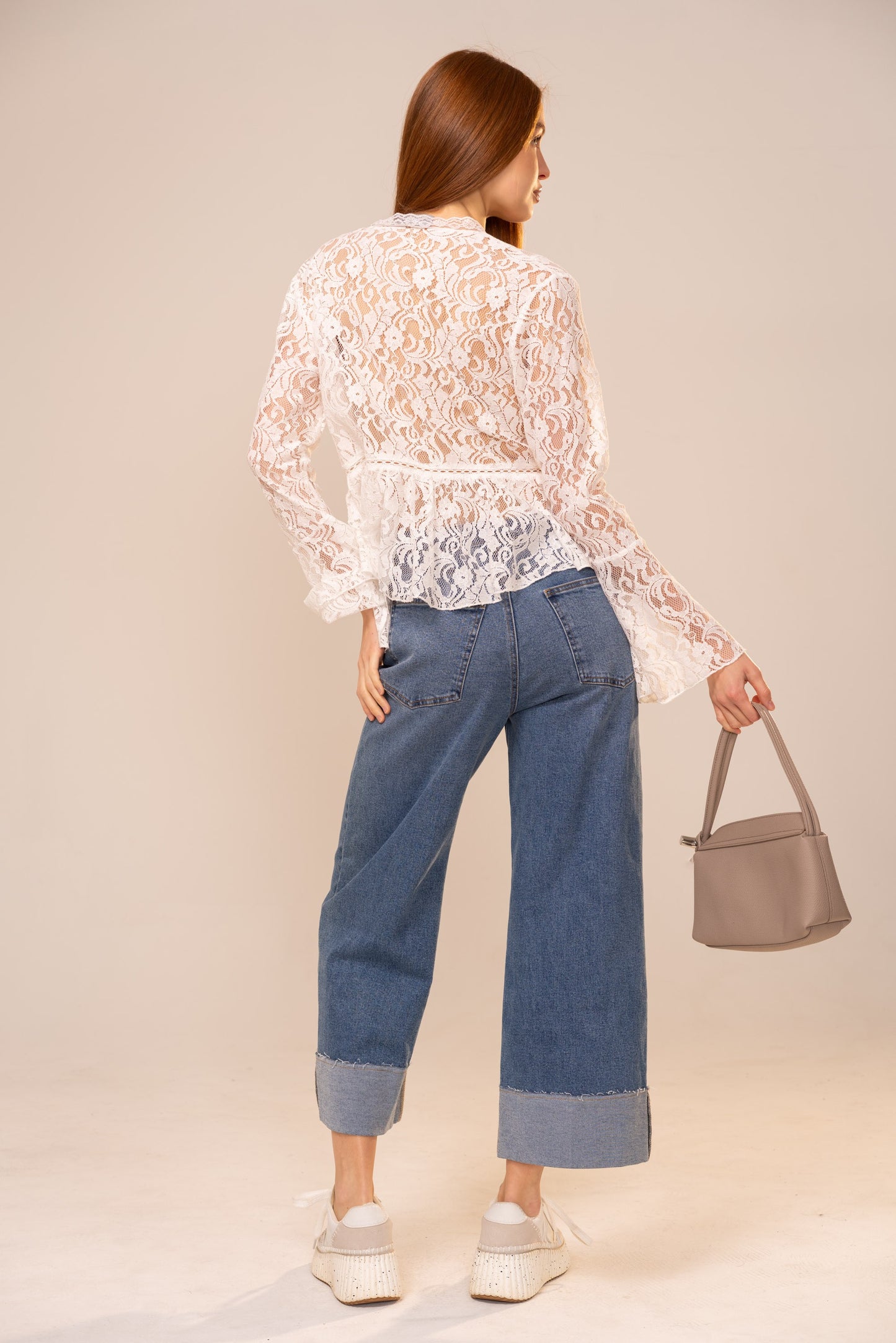 V-neck Peplum Lace Blouse