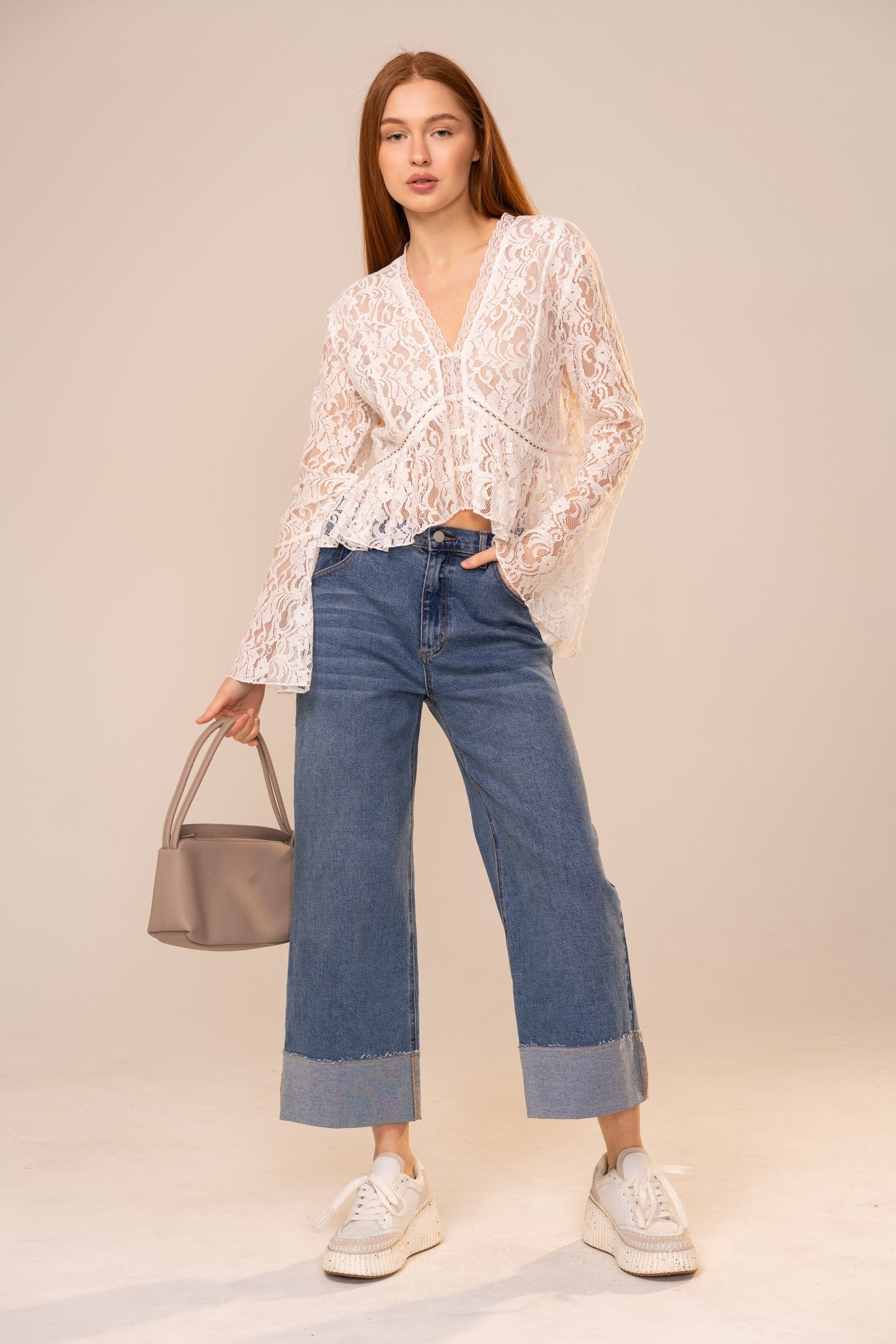 V-neck Peplum Lace Blouse