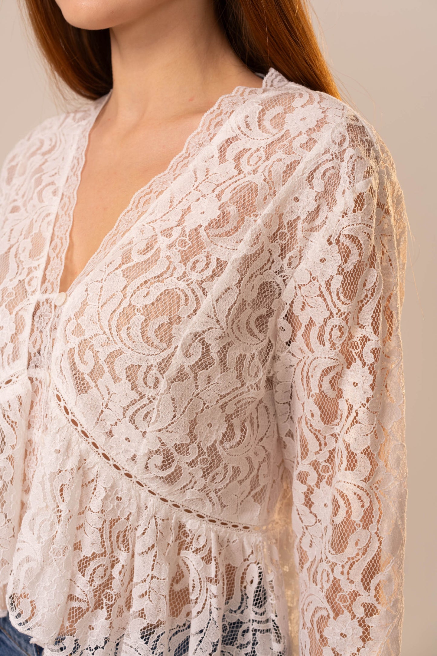 V-neck Peplum Lace Blouse