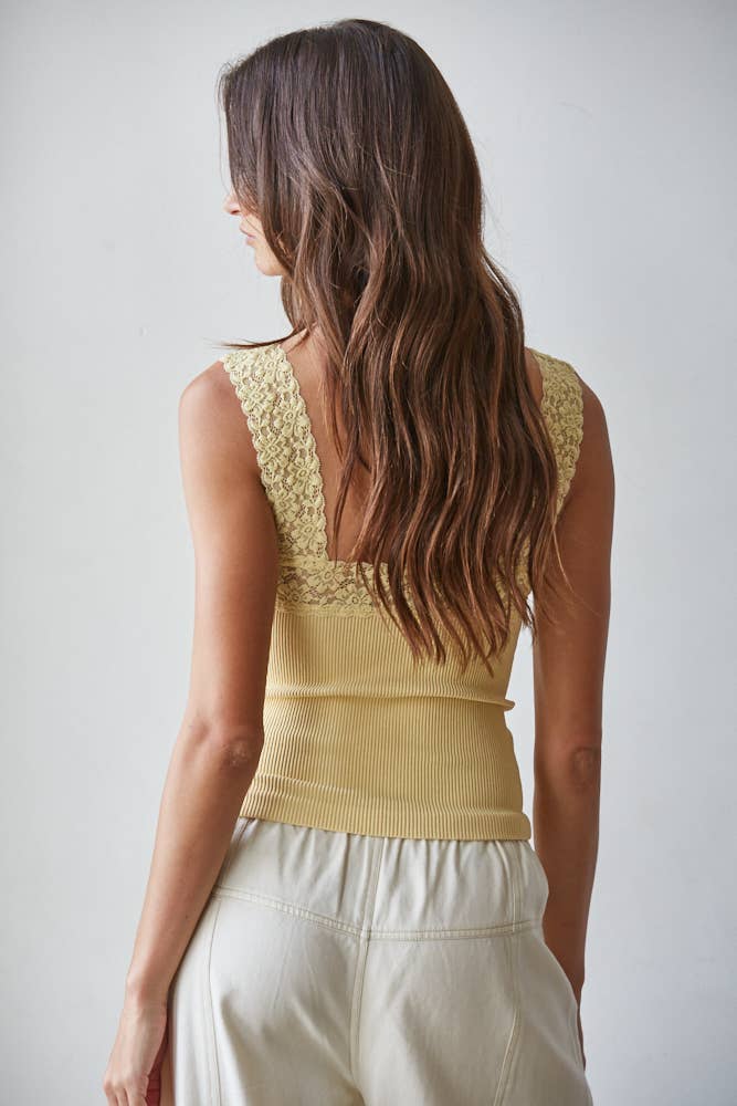 S1217N | Knit Seamless Ribbed Tank Top with Lace Trim