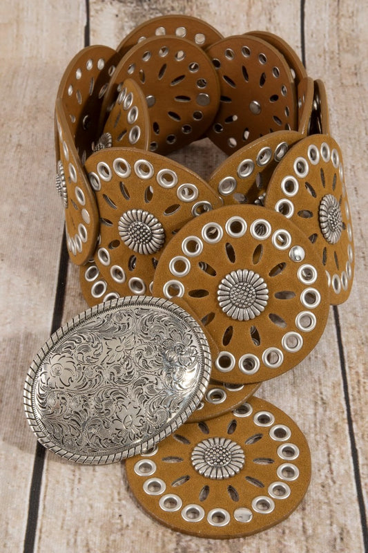 Western Concho Disc Oval Buckle Belt