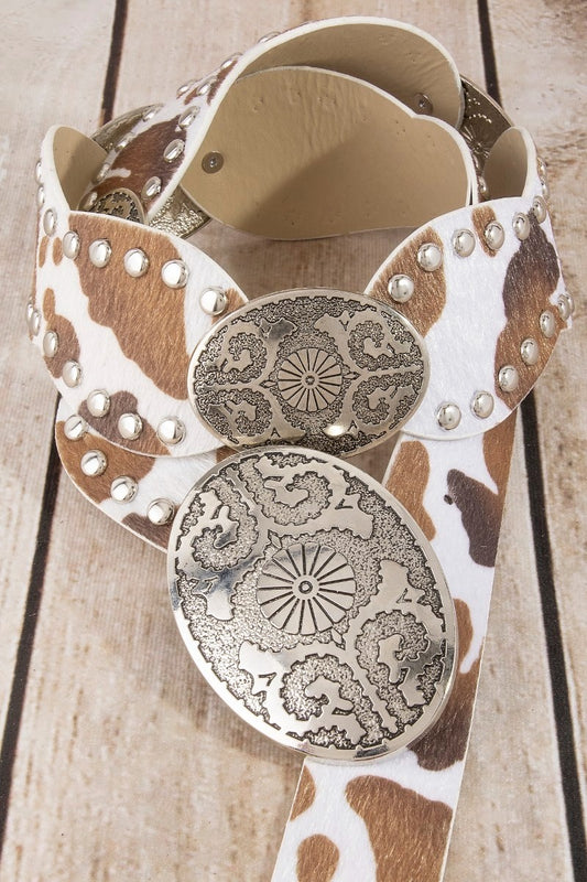 Western Oval Concho Studded Trim Vegan Leather Belt