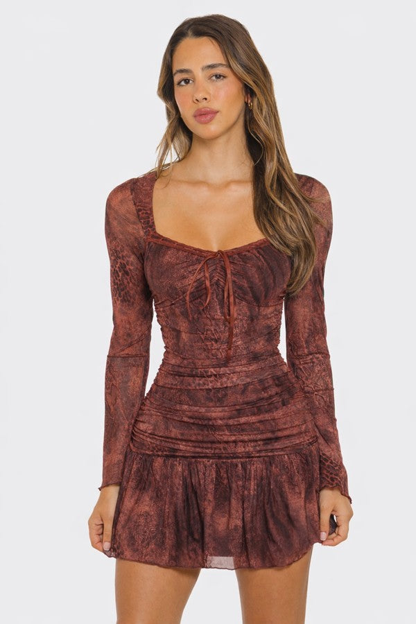Long Sleeve Mini Dress And Tie-back Detail