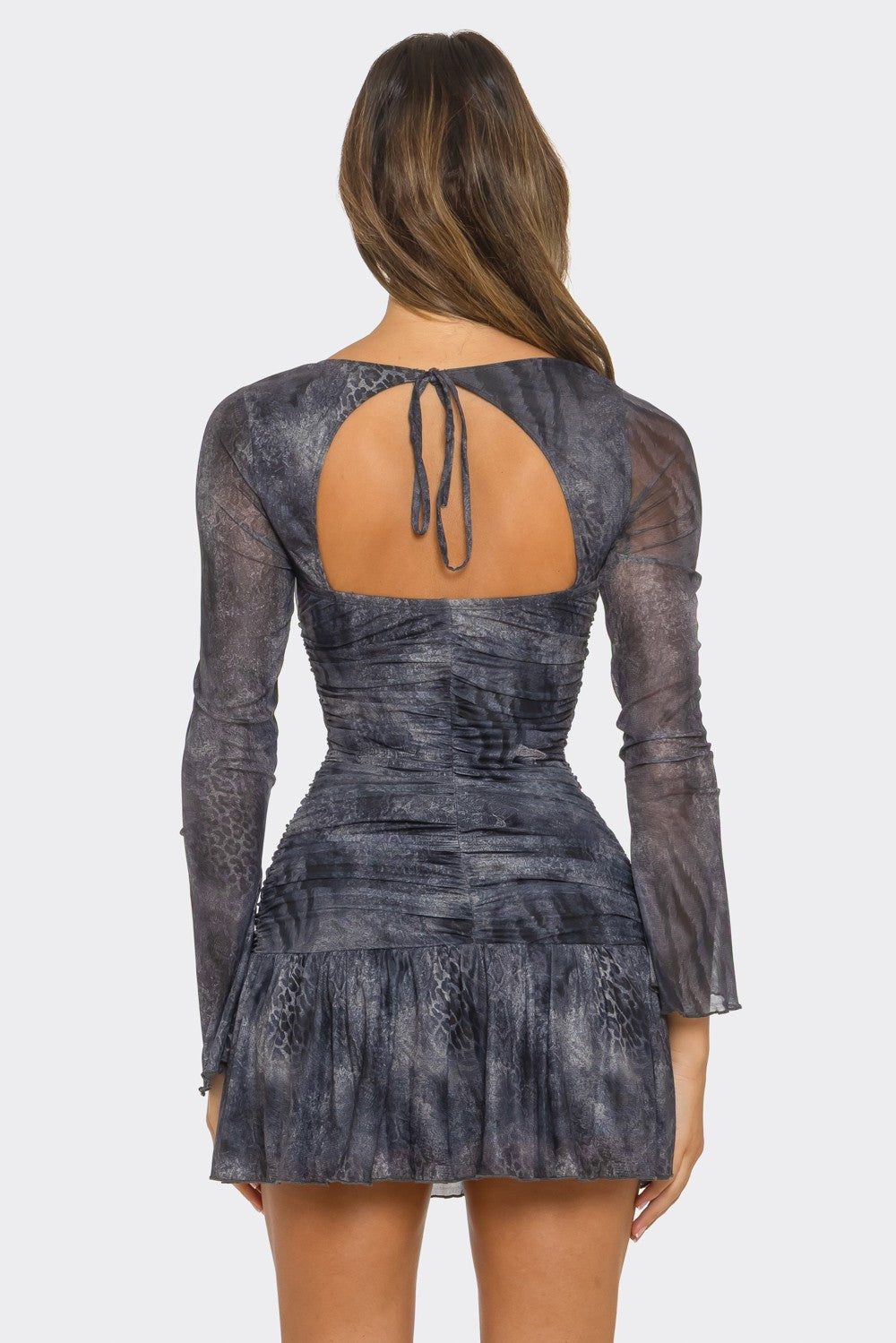 Long Sleeve Mini Dress And Tie-back Detail