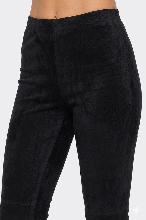 Suede Flared Long Pants With Waist Band Detail