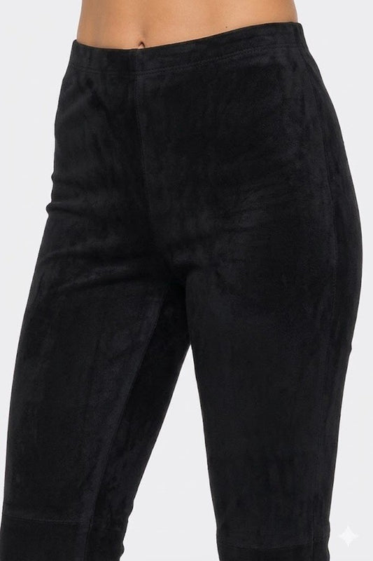 Suede Flared Long Pants With Waist Band Detail