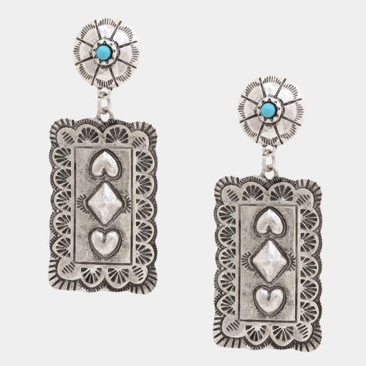 WESTERN STYLE SCALLOP EDGE RECTANGLE EARRING, SE 2424