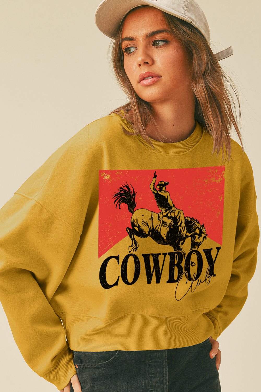 Cowboy Club Short Cropped Long Sleeve Sweatshirt