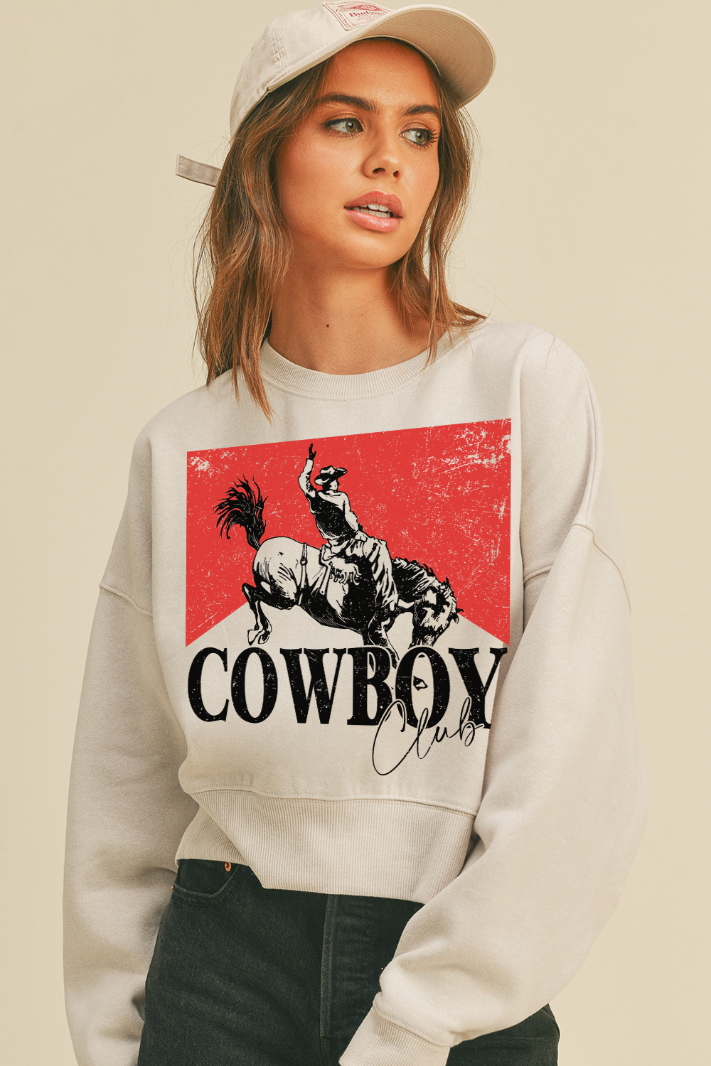 Cowboy Club Short Cropped Long Sleeve Sweatshirt