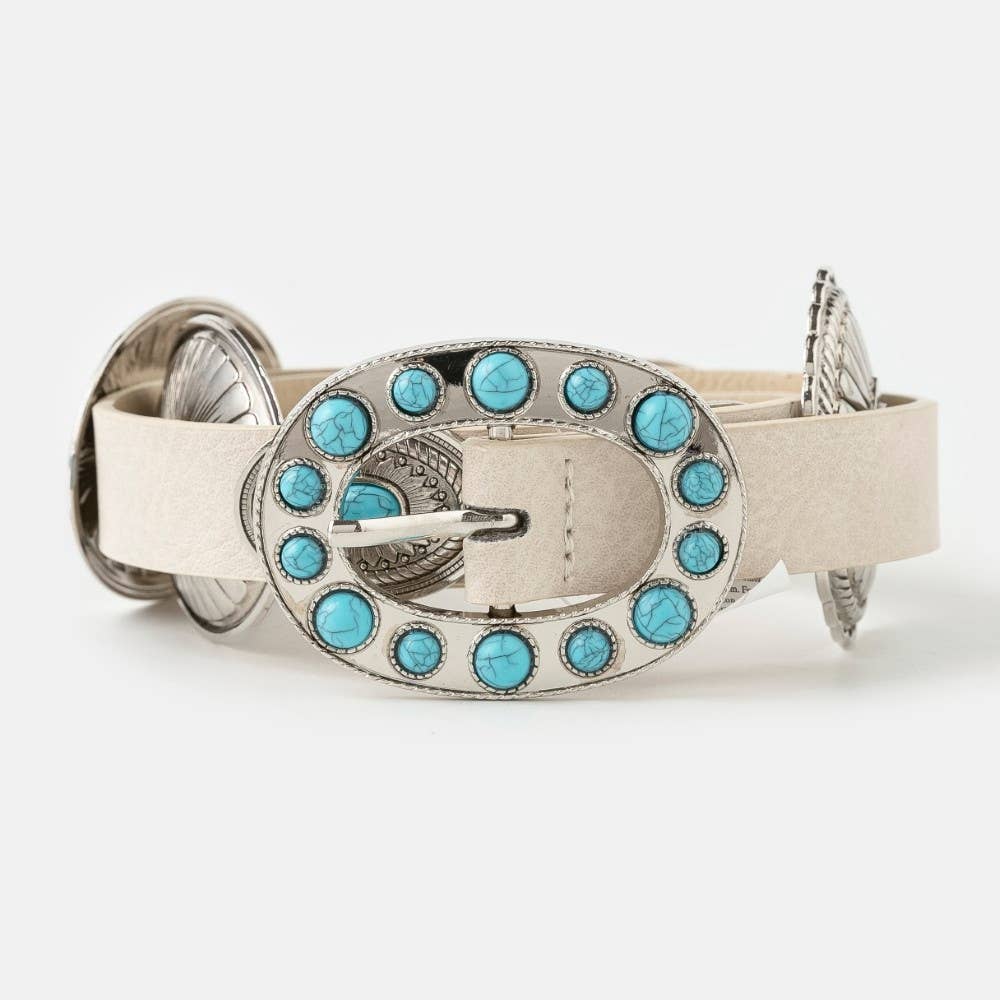 Western Round Turquoise Buckle Concho Belt