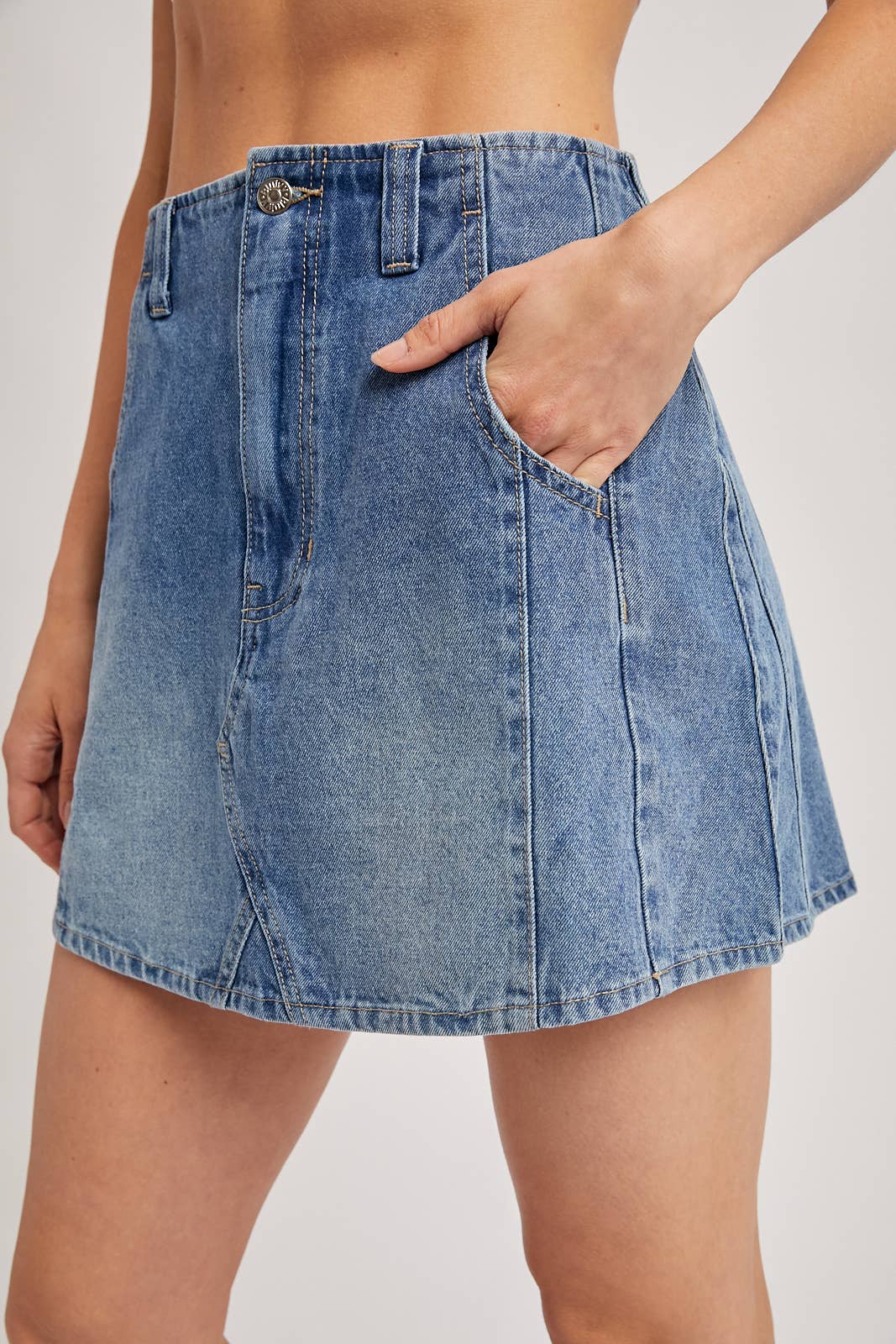 WASHED A-LINE DENIM MINI SKIRT