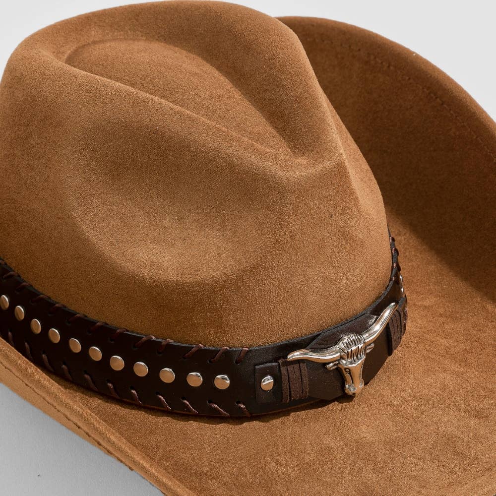 Studded Western Bull Head Strap Cowboy Hat