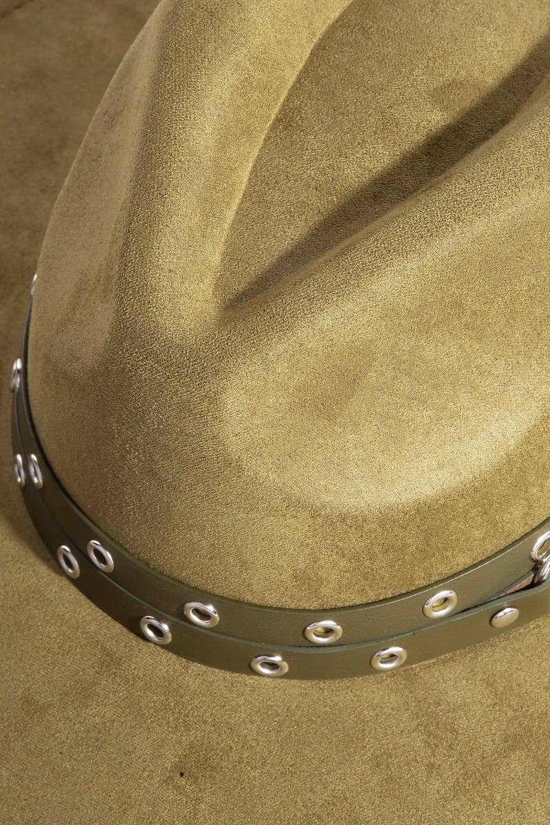 Double Grommet Strap Faux Suede Fedora Hat