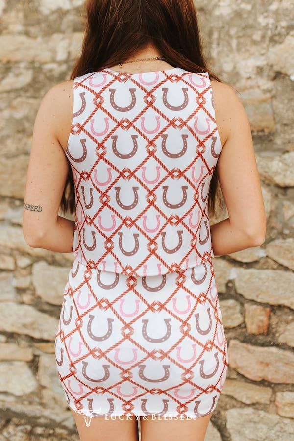 Ivory Horse Shoe Printed Sleeveless Top W Printed Skort Set