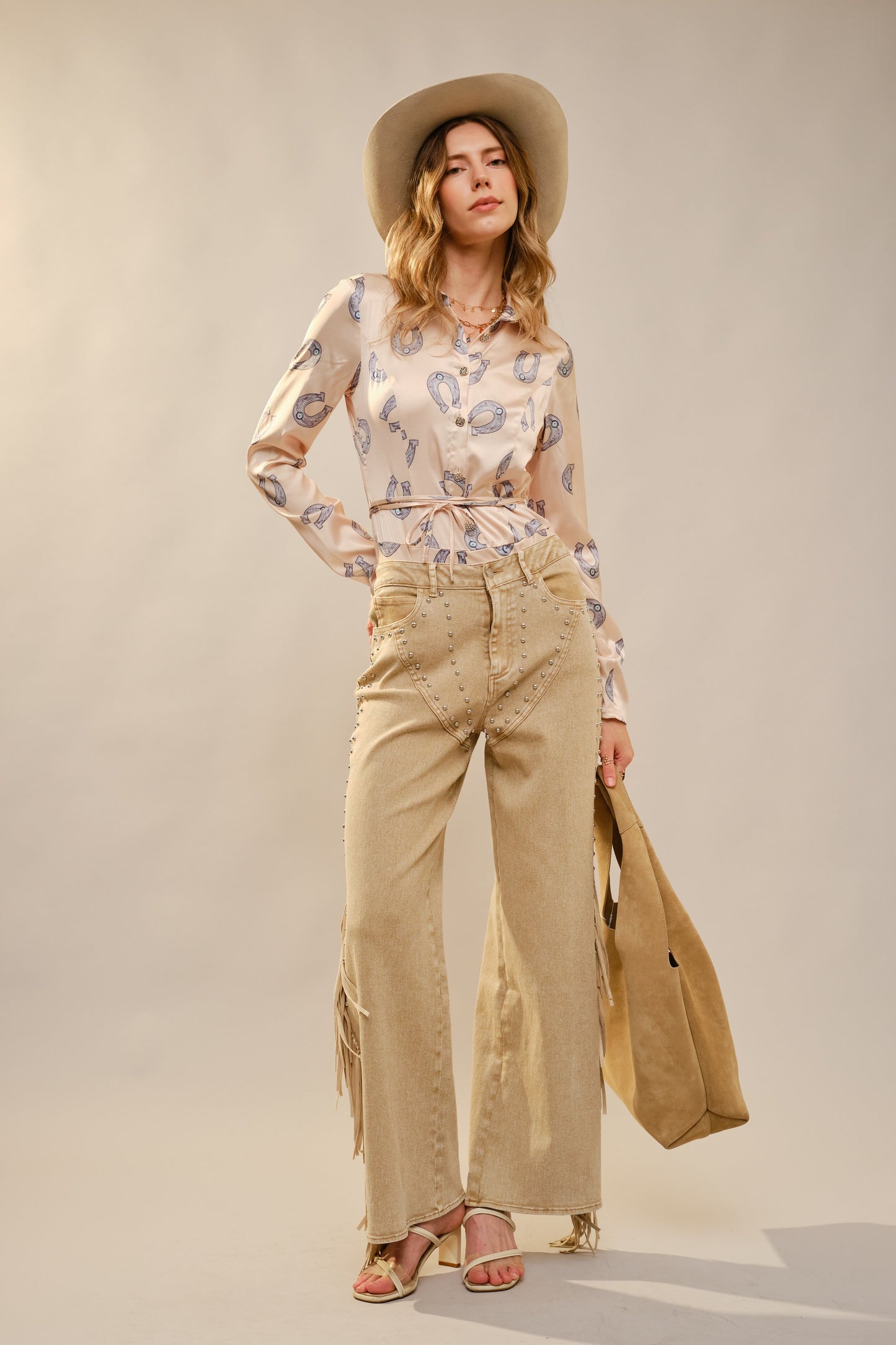 Western Motif Printed Button Down Bodysuit