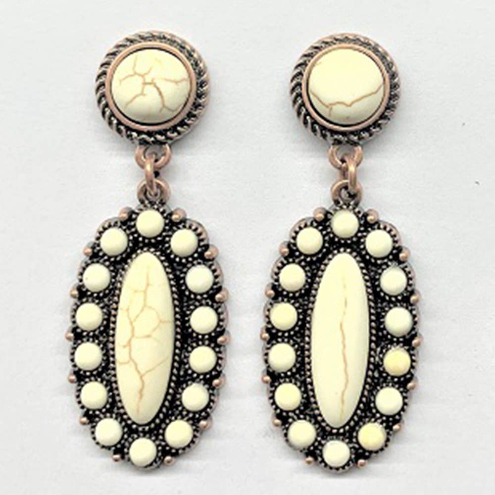 WESTERN STYLE METAL MARBING STONE DANGLE EARRING, SE 1620