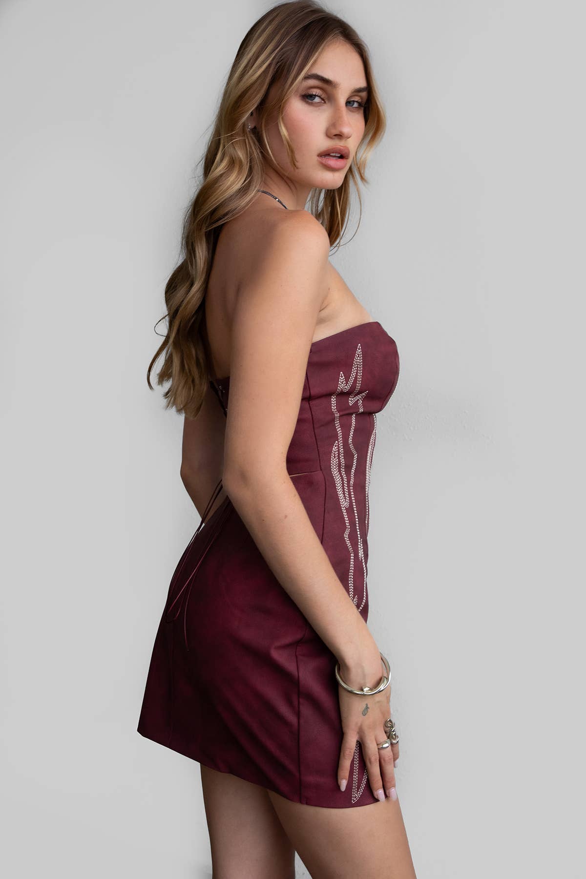 ARIZONA  Embroidered Western Strapless Bodycon Mini Dress