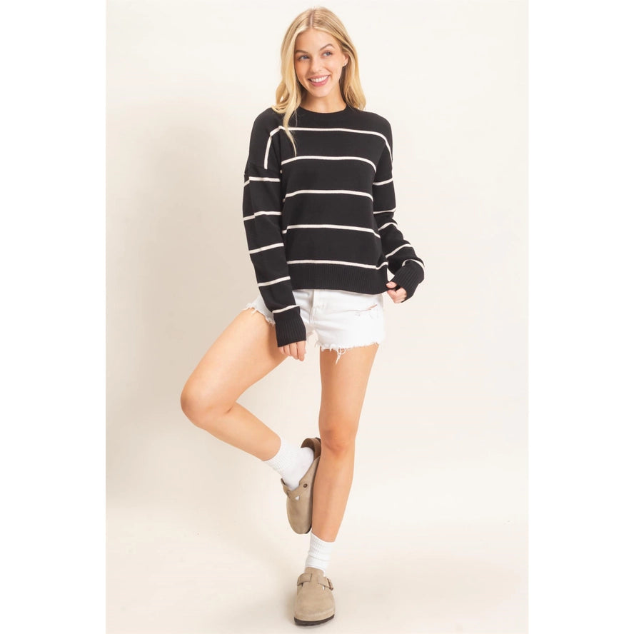 Striped Ribbed Crew Neck Sweater