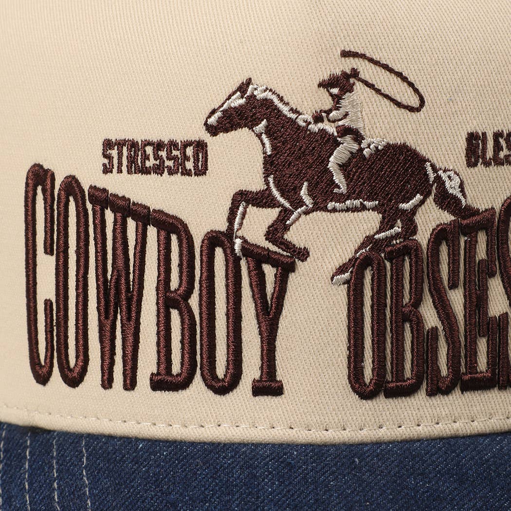 Cowboy Obsessed Letter Horse Embroidery Two-Tone Trucker Hat