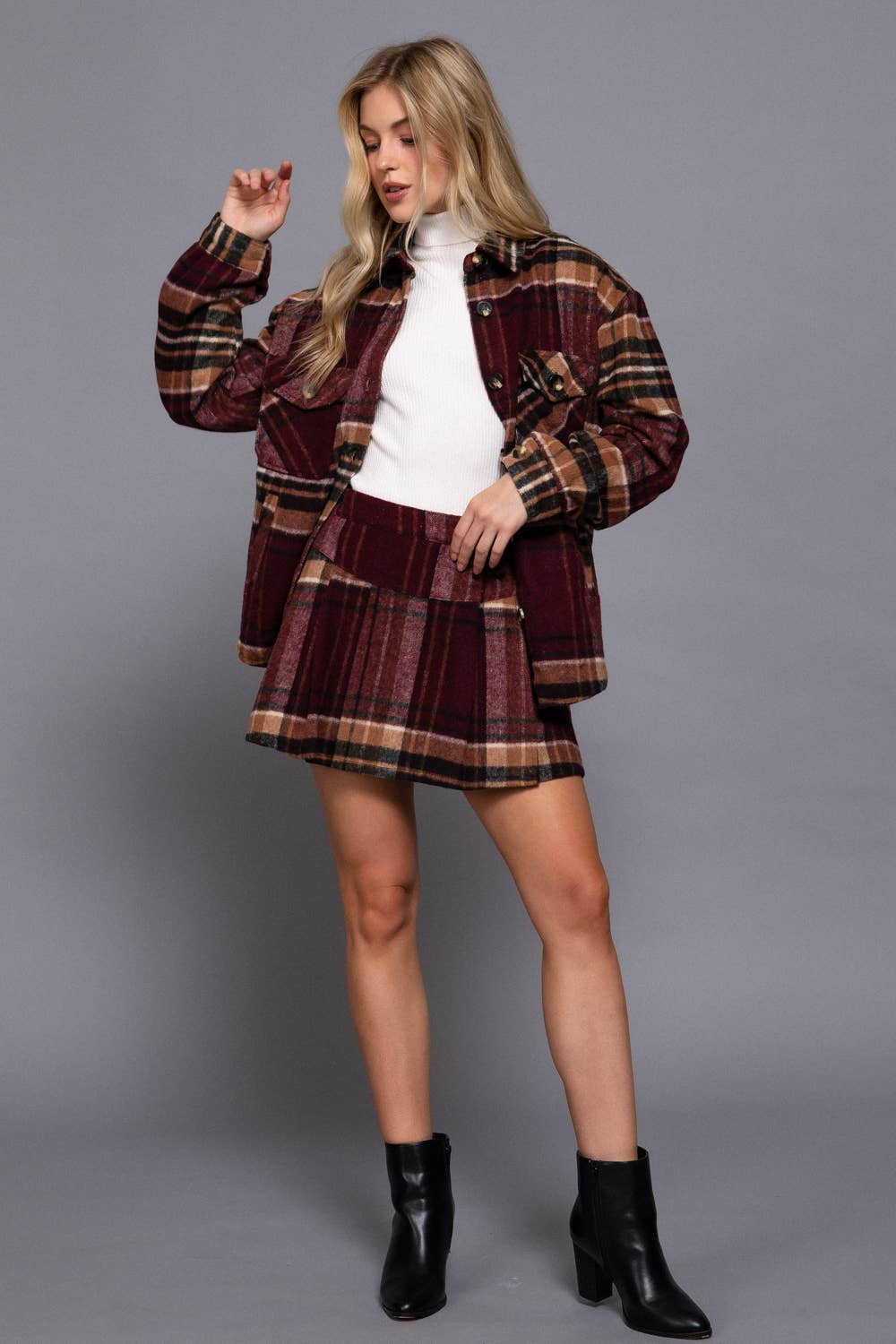 Pleats Detail Plaid Skirt