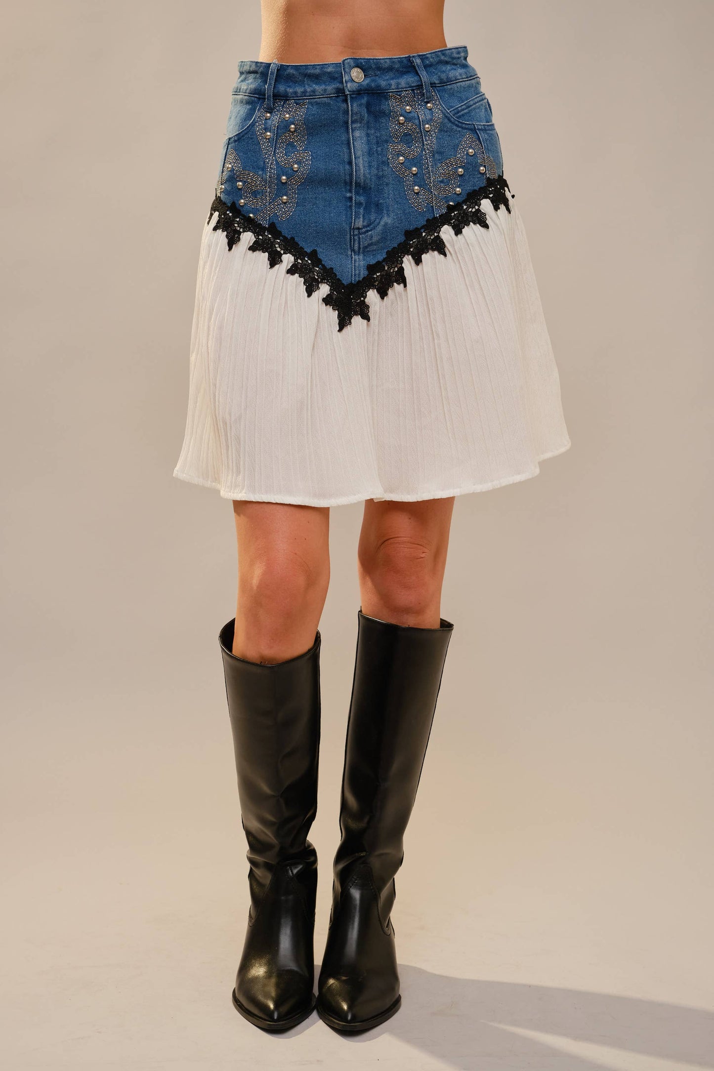 23639S Western Stitch Pleated Denim Skirt