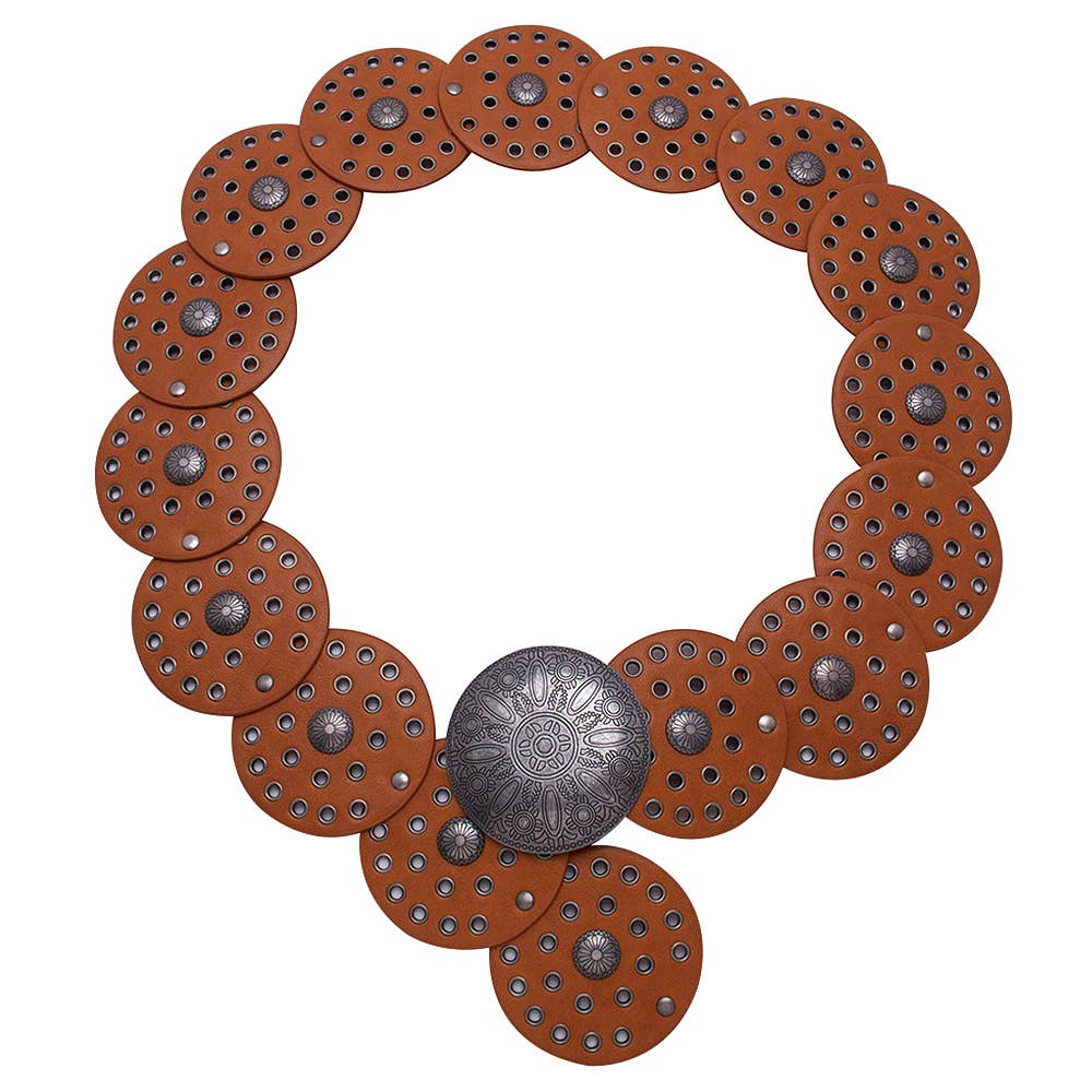 Y2K METAL WESTERN CONCHO EMBOSSED CIRCLE BELT, LVBT 100