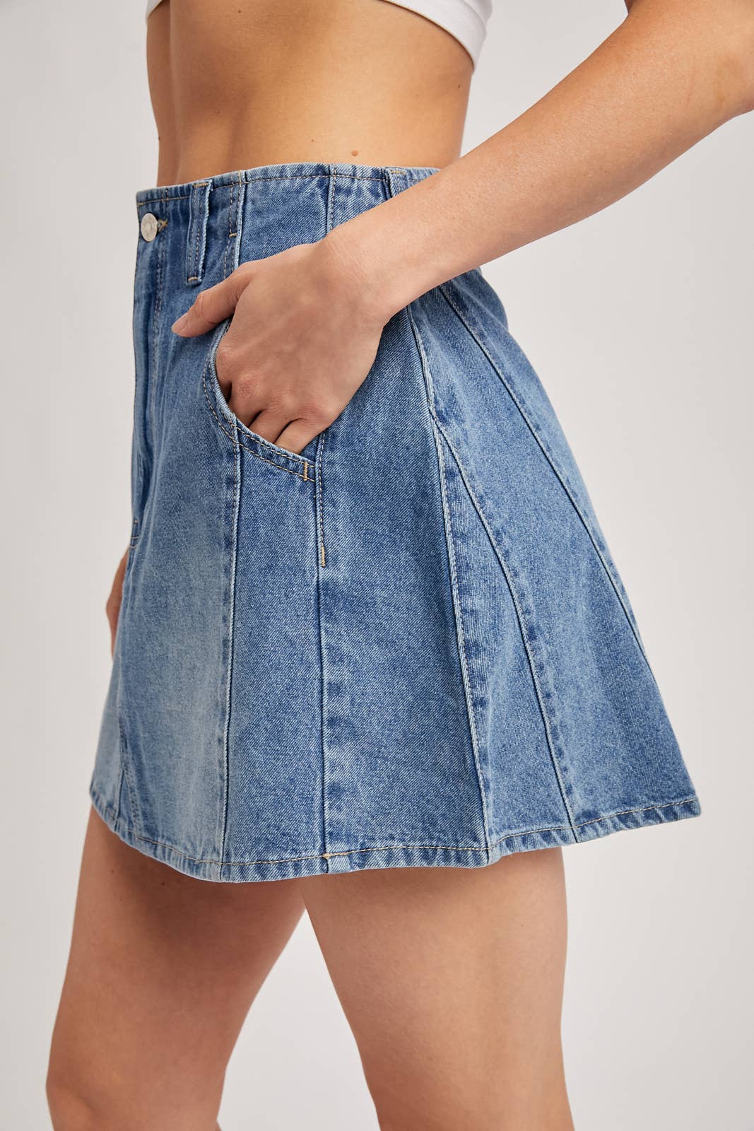 WASHED A-LINE DENIM MINI SKIRT