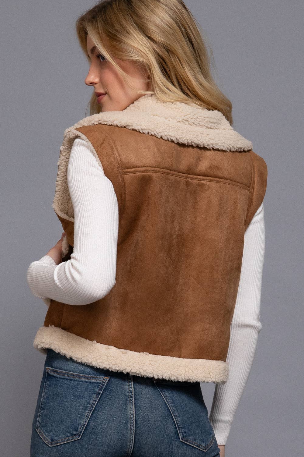 Faux Suede Inner Fur Zip Up Vest