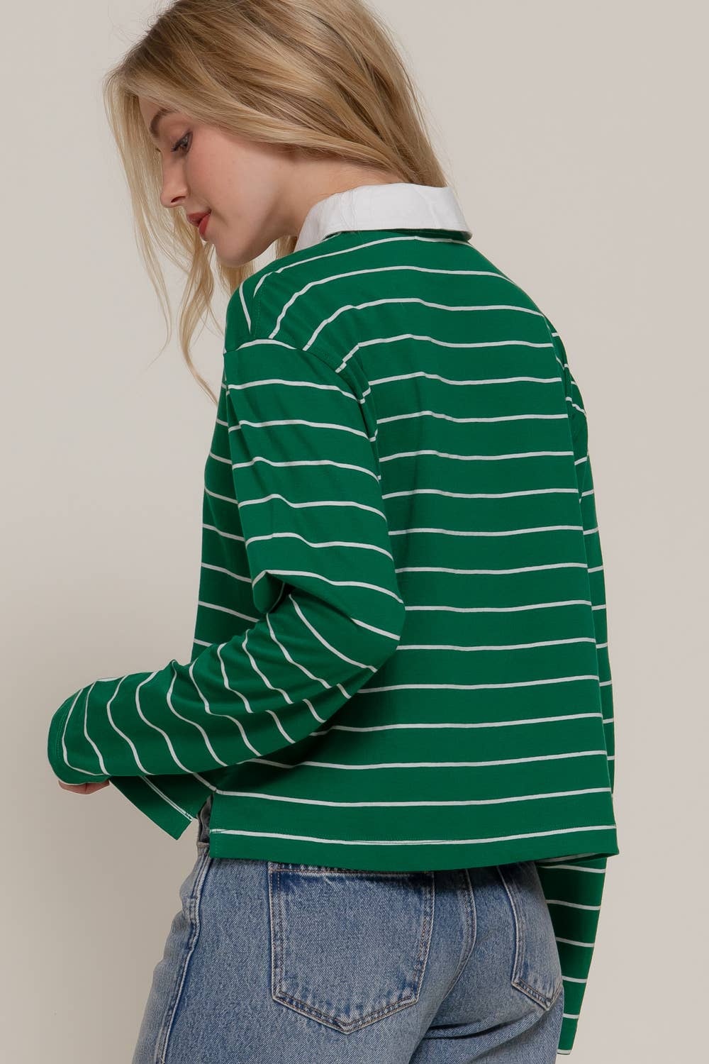 Long Sleeve Y/D Stripe Cotton Polo Shirt