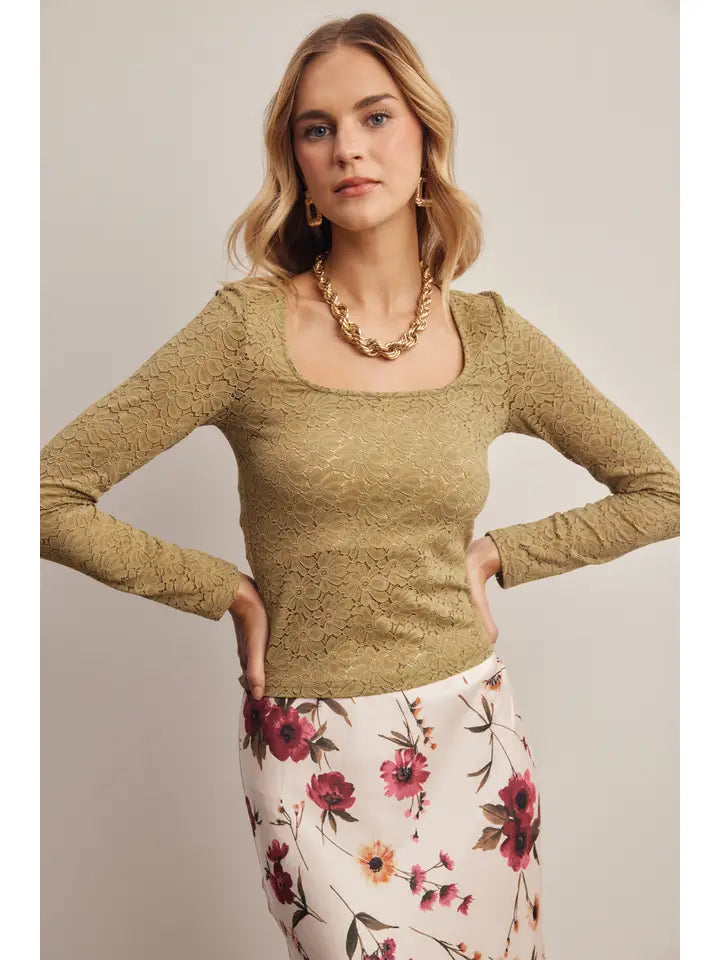 Stretch Floral Lace Knit Top FT0071