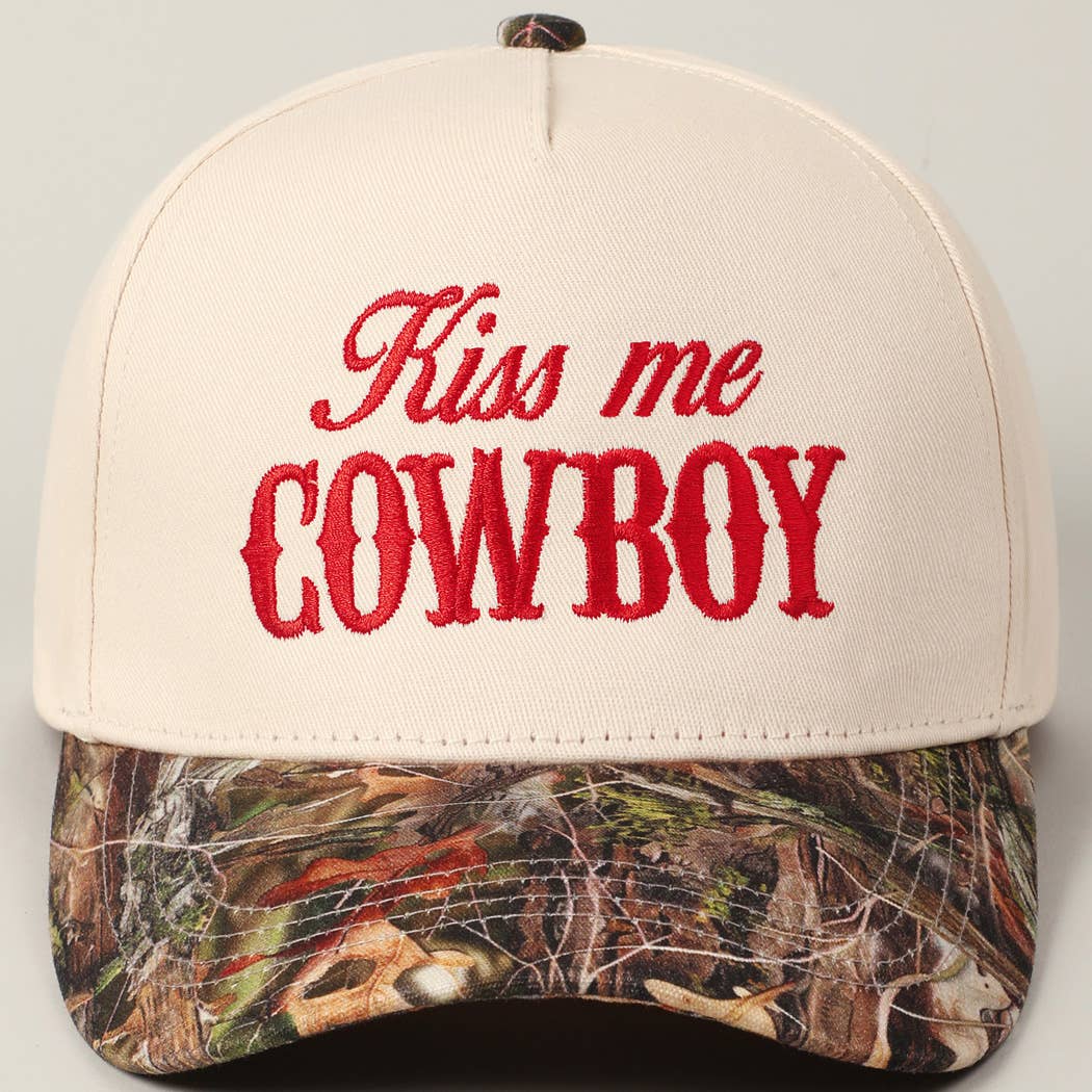 Kiss Me Cowboy Embroidery Two-Tone Cap