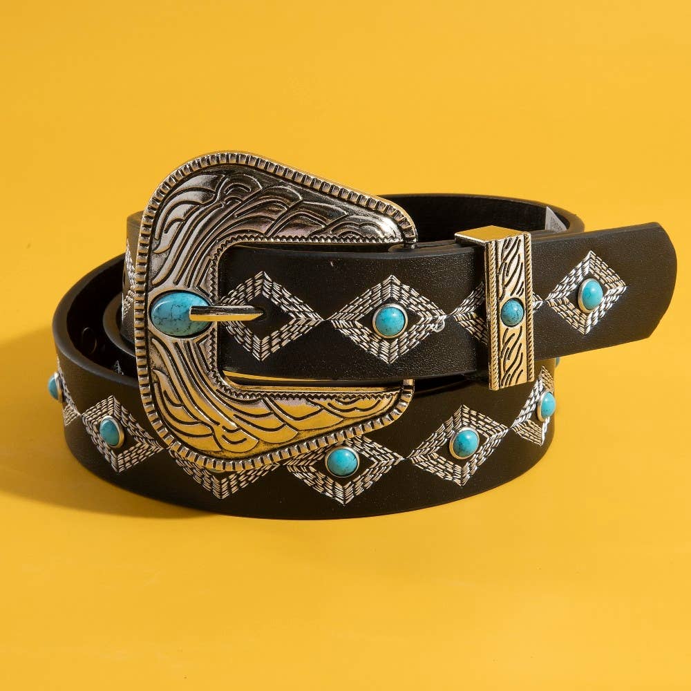 Western Embroidered Buckle Pattern Faux Leather Belt