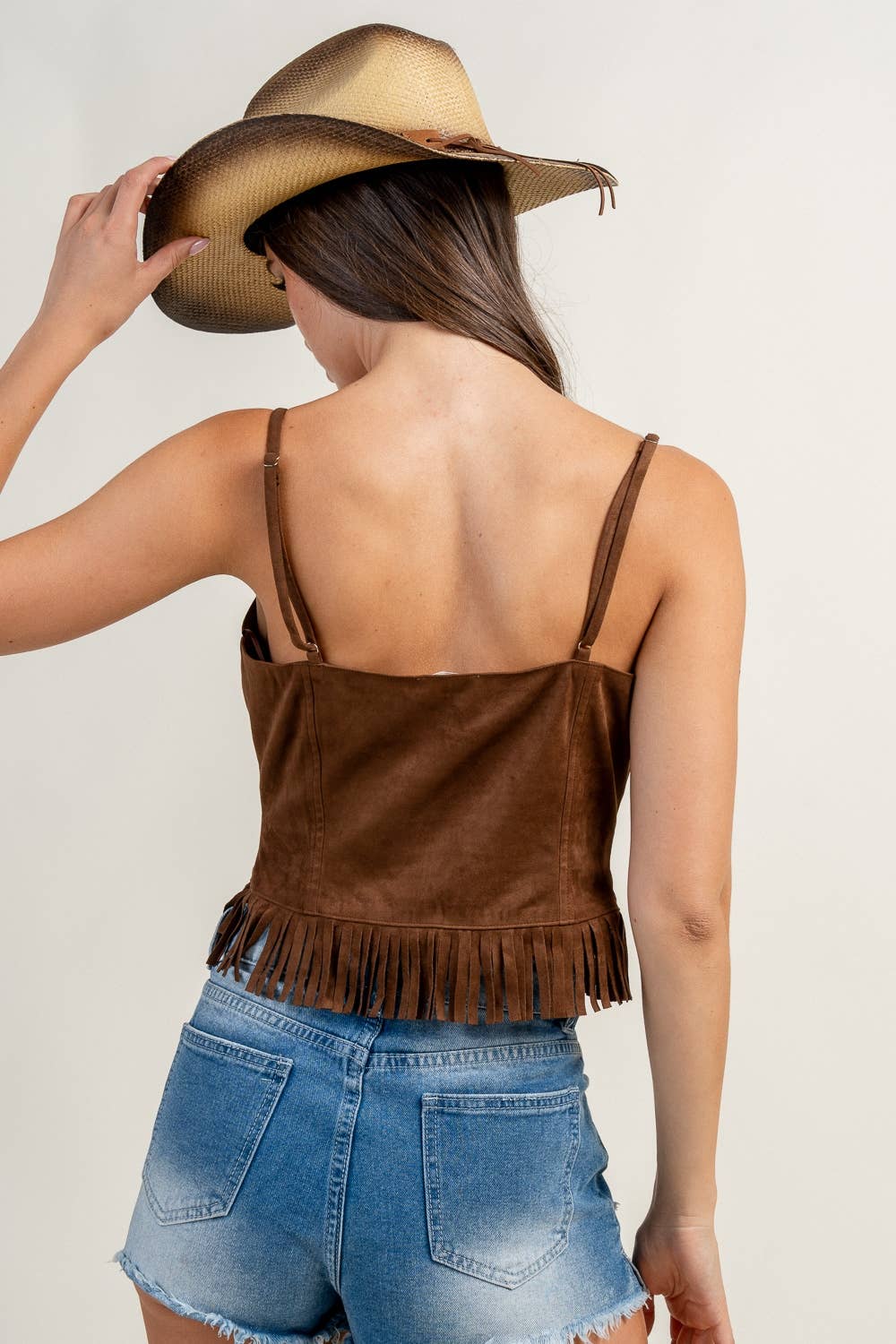 SUEDE SLEEVELESS TOP WITH FRONT TIES